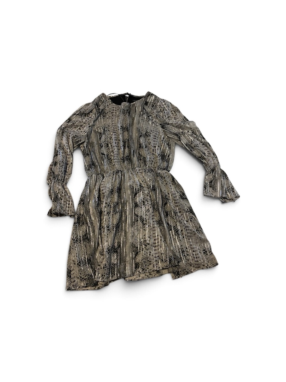 1. State Long Sleeve Snake-Print Dress - Taupe, Silver & Black size Large